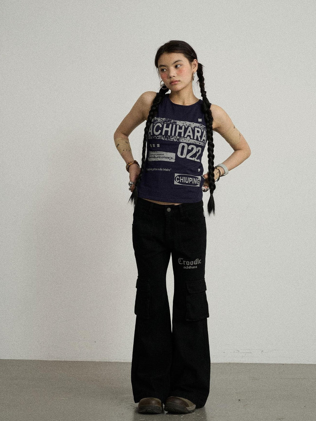 Achihara Floor Sweeping Wide Leg Pockets Zip Fly Women'S 100 Percent Cotton Cargo Pants