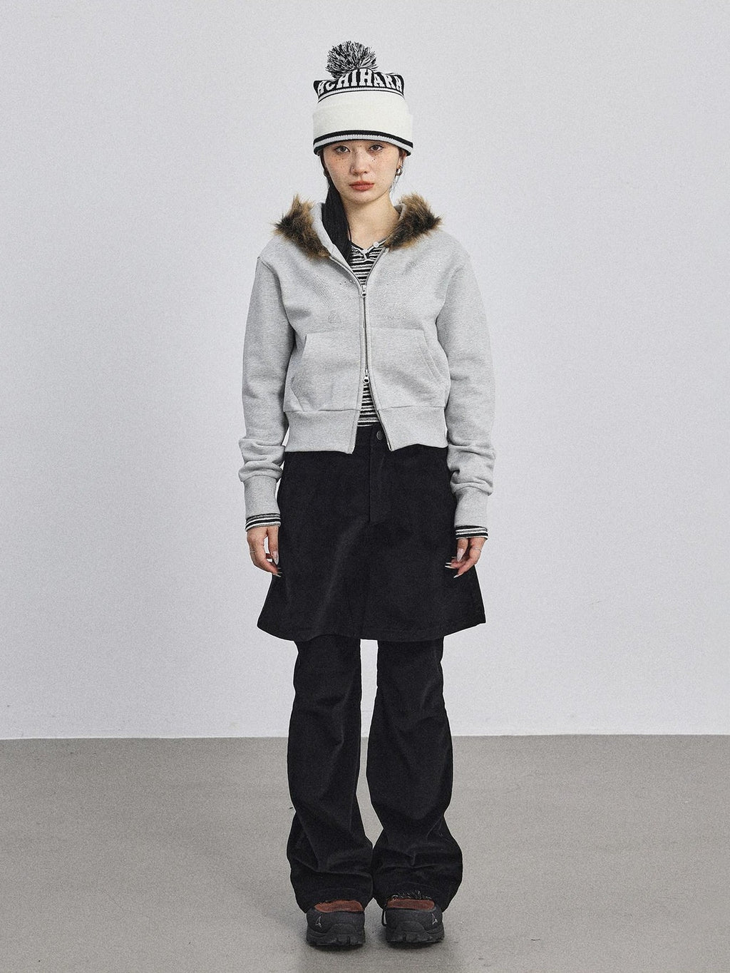 Achihara Fluffy Fur Patch Hooded Slim Short Women'S Cotton Fleece Lined Hoodies