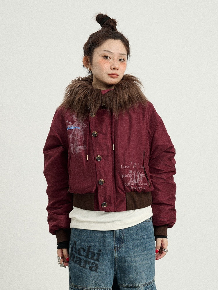 Achihara_Fur_Collar_Hooded_Zip_Short_Women'S_Cotton_Padded_Puffer_Jackets_MISSTT