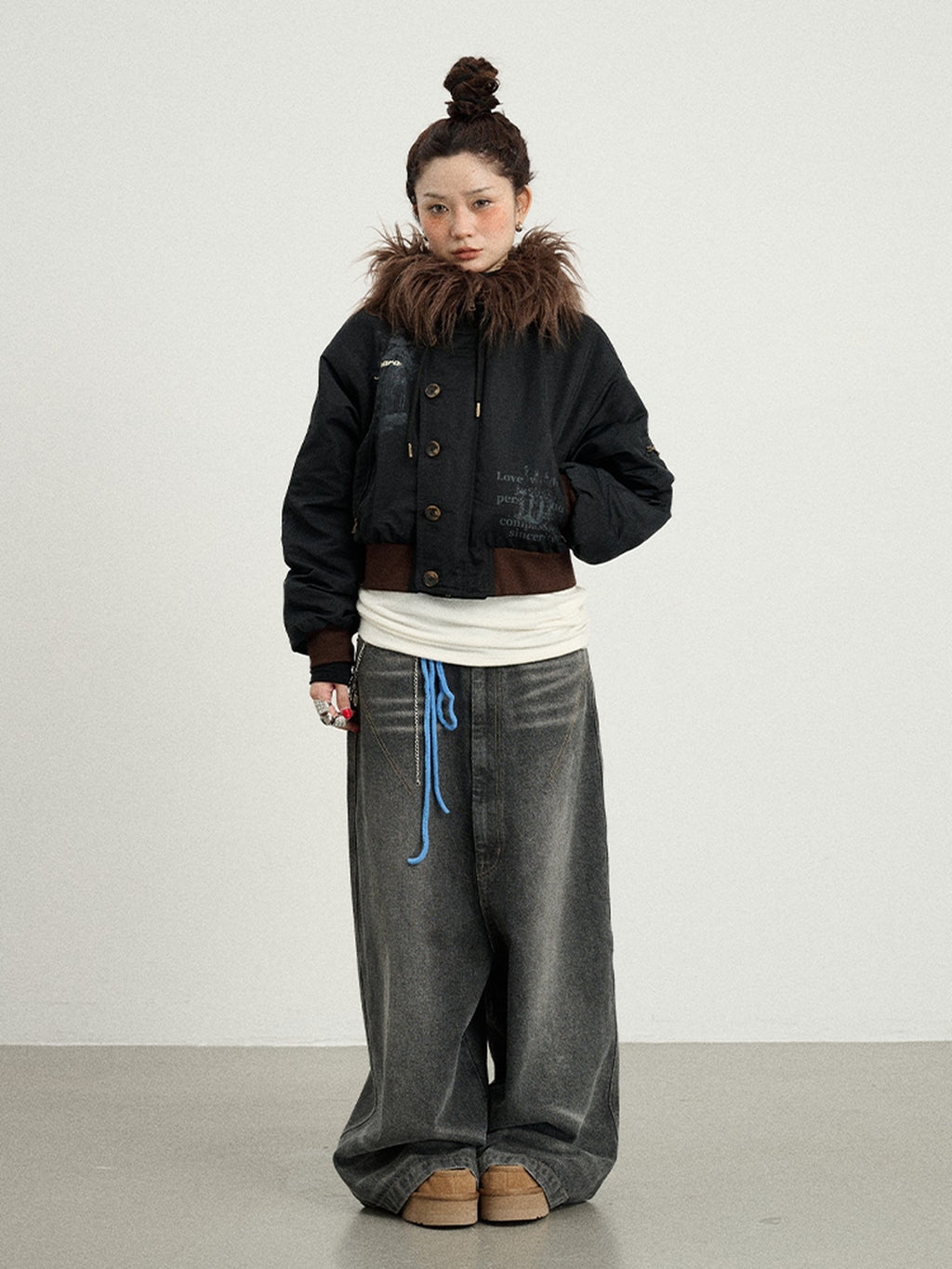 Achihara Fur Collar Hooded Zip Short Women'S Cotton Padded Puffer Jackets
