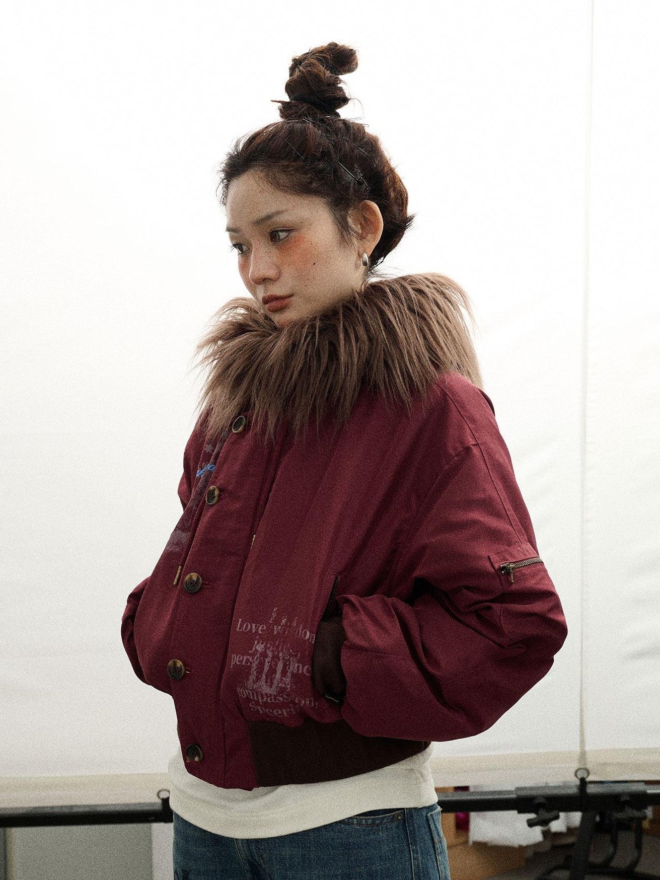 Achihara Fur Collar Hooded Zip Short Women'S Cotton Padded Puffer Jackets