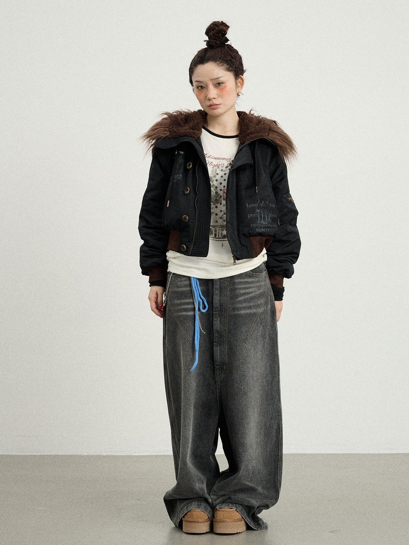 Achihara Fur Collar Hooded Zip Short Women'S Cotton Padded Puffer Jackets