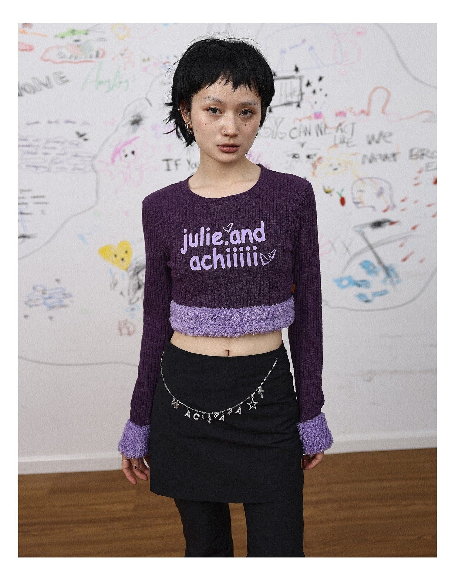 Achihara_Fuzzy_Trim_Letter_Print_Cropped_Women'S_Knit_Long_Sleeve_T-Shirts_MISSTT