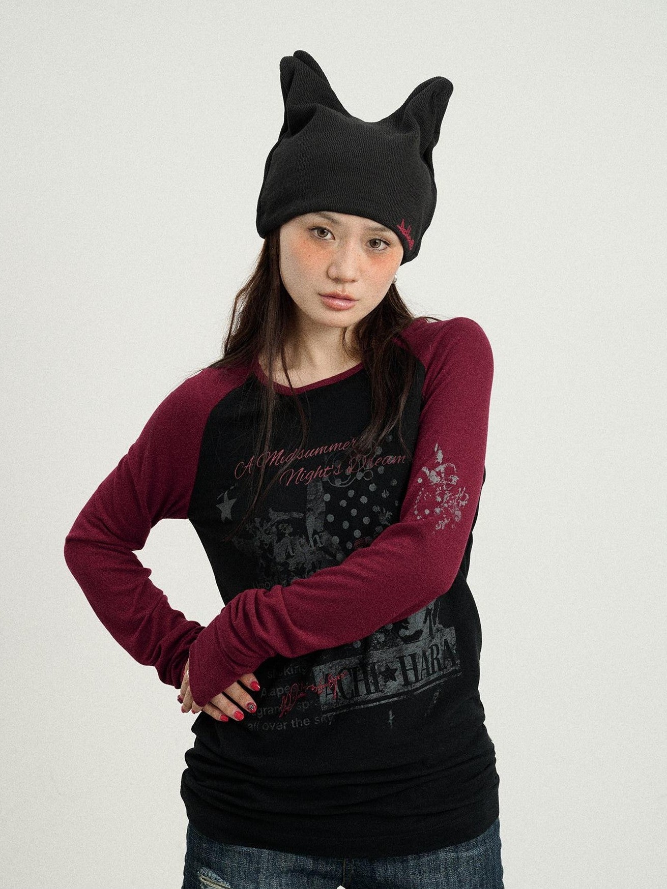 Achihara Galaxy Colorblock Round Neck Women'S Viscose Blend Long Sleeve T-Shirts