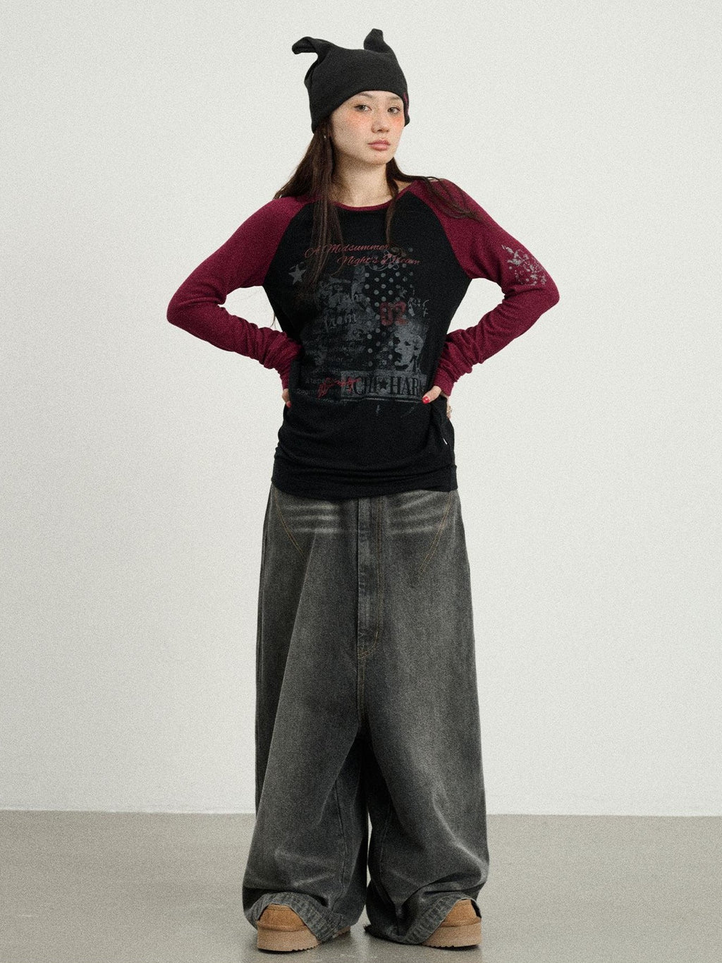 Achihara Galaxy Colorblock Round Neck Women'S Viscose Blend Long Sleeve T-Shirts