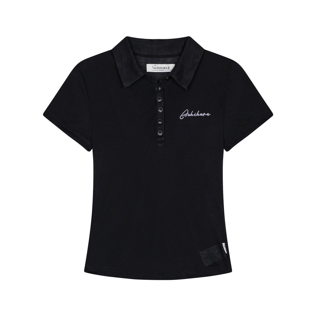 Achihara_Glassine_Cropped_Henley_Slim_Women'S_Cellulose_Blend_Short_Sleeve_T-Shirts_MISSTT