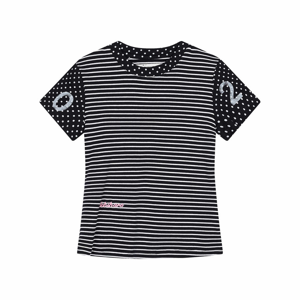 Achihara_Glitch_Stripe_Dot_Patchwork_Cross_Print_Women'S_Cotton_Short_Sleeve_T-Shirts_MISSTT