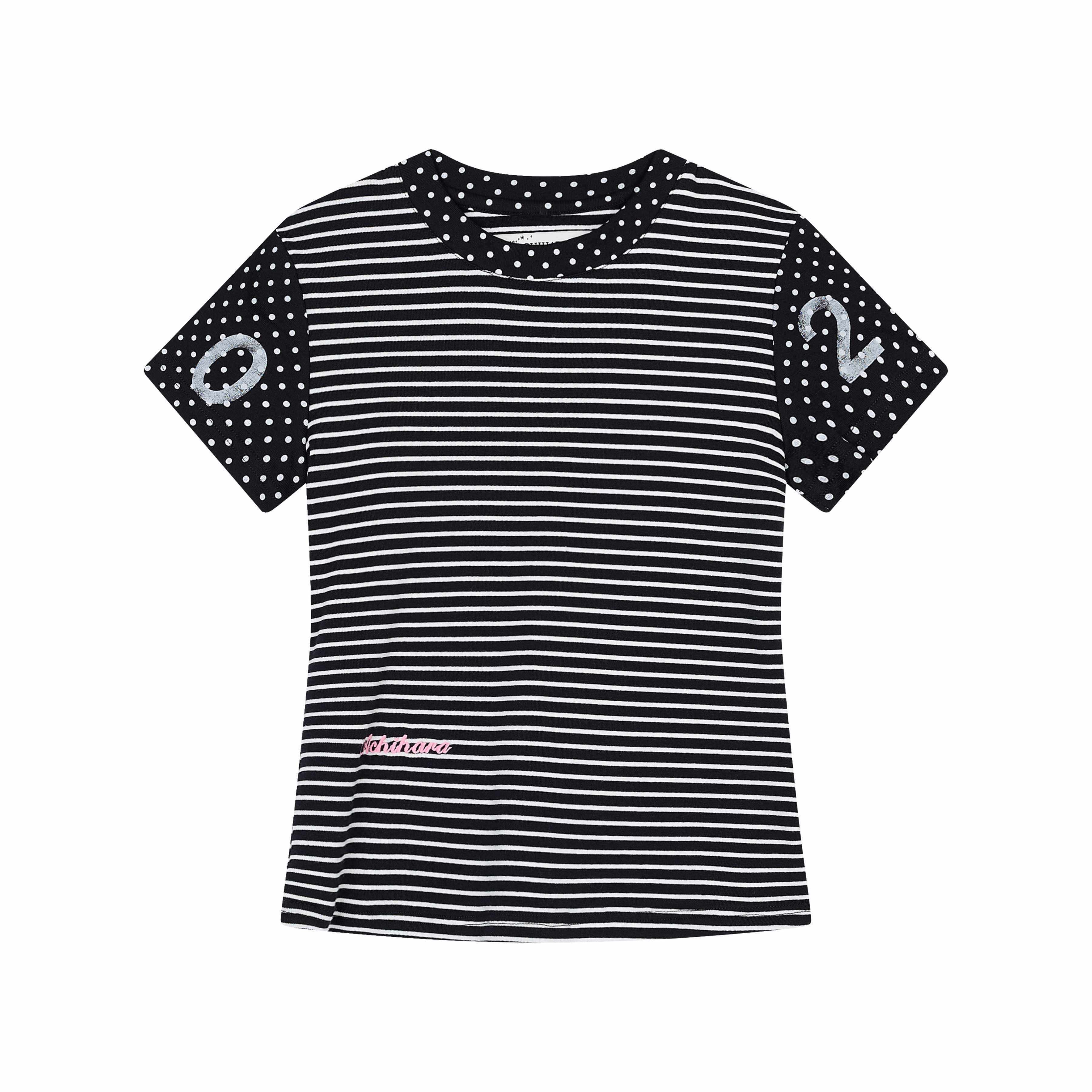 Achihara_Glitch_Stripe_Dot_Patchwork_Cross_Print_Women'S_Cotton_Short_Sleeve_T-Shirts_MISSTT