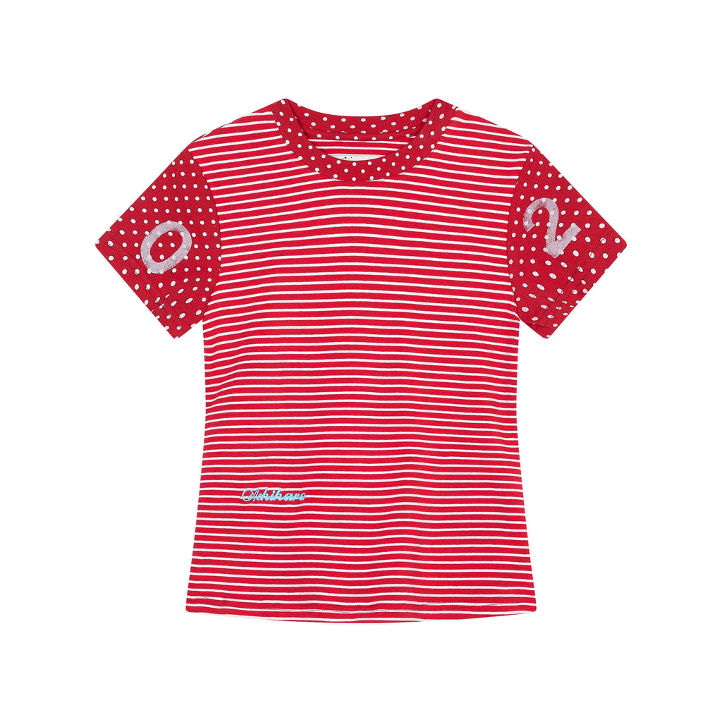 Achihara_Glitch_Stripe_Dot_Patchwork_Cross_Print_Women'S_Cotton_Short_Sleeve_T-Shirts_MISSTT