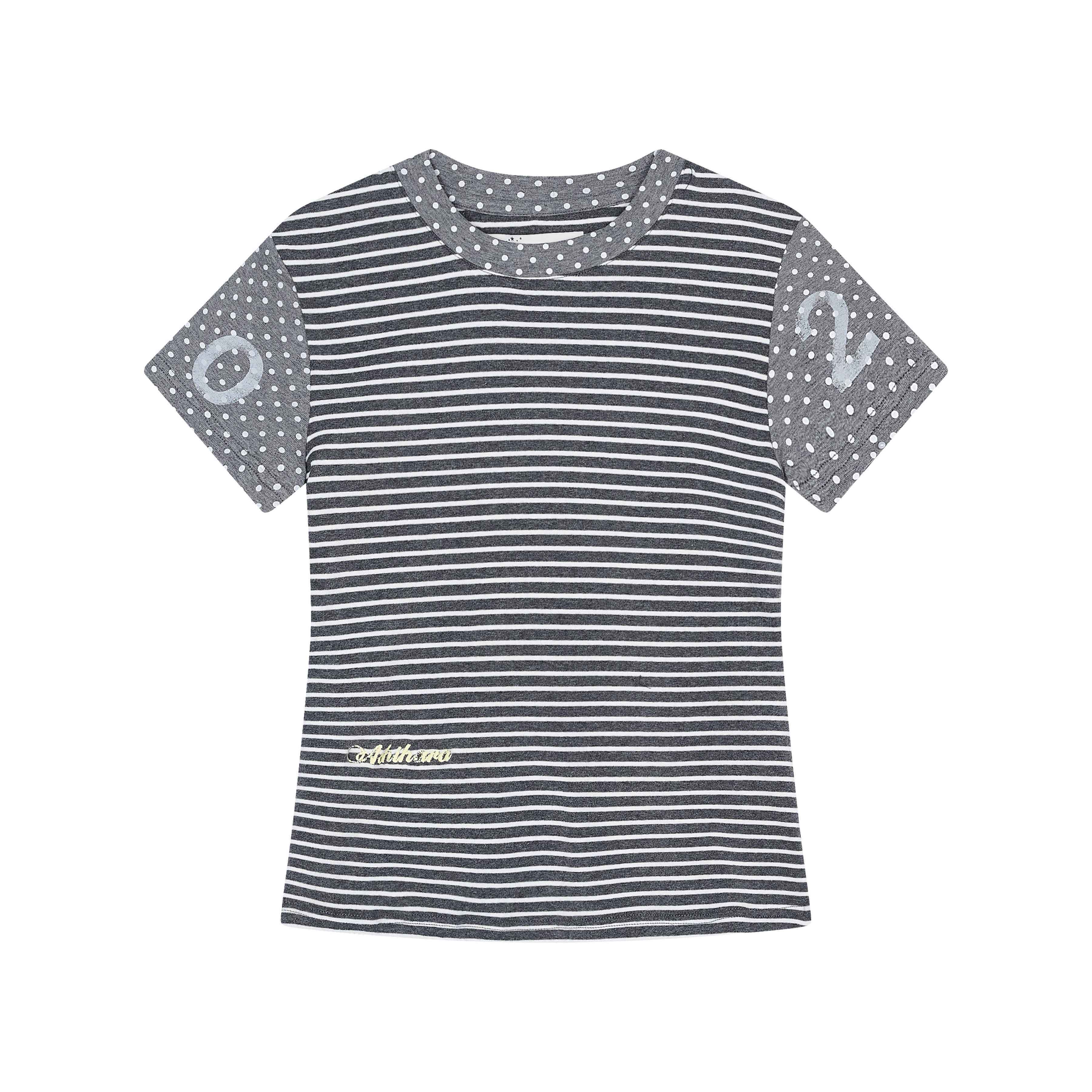 Achihara_Glitch_Stripe_Dot_Patchwork_Cross_Print_Women'S_Cotton_Short_Sleeve_T-Shirts_MISSTT