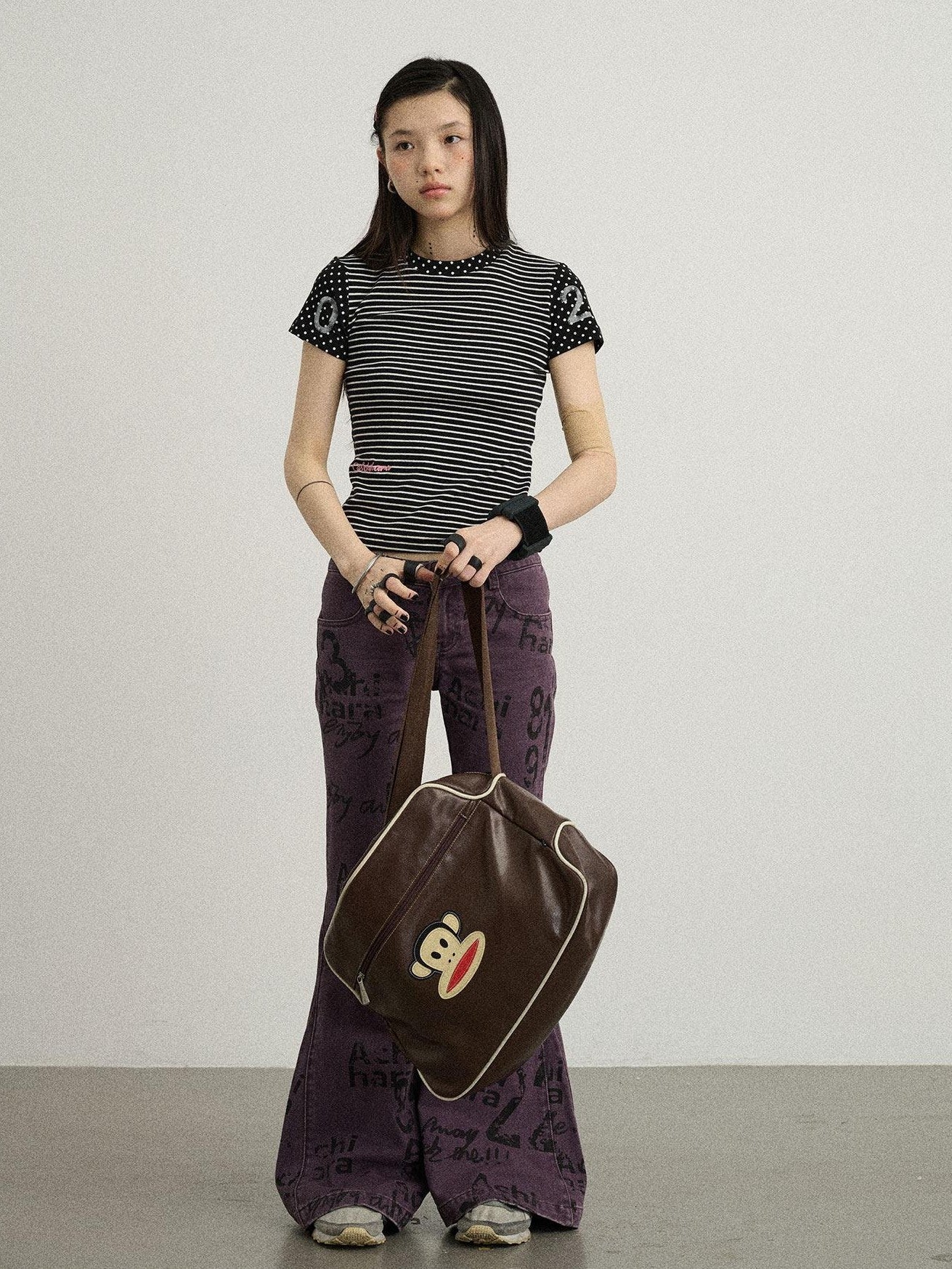 Achihara Glitch Stripe Dot Patchwork Cross Print Women'S Cotton Short Sleeve T-Shirts