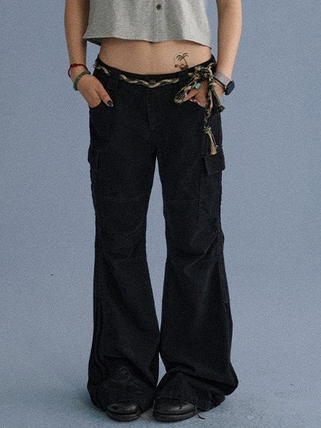 Achihara_Gray_Blue_Pocketed_Floor_Length_Casual_Women'S_Cotton_Cargo_Pants_MISSTT