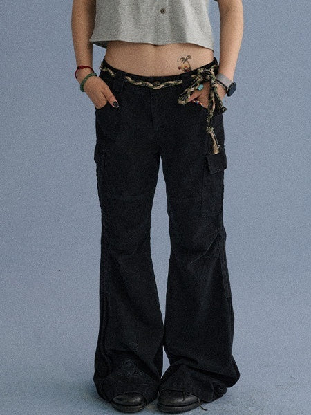 Achihara_Gray_Blue_Pocketed_Floor_Length_Casual_Women'S_Cotton_Cargo_Pants_MISSTT