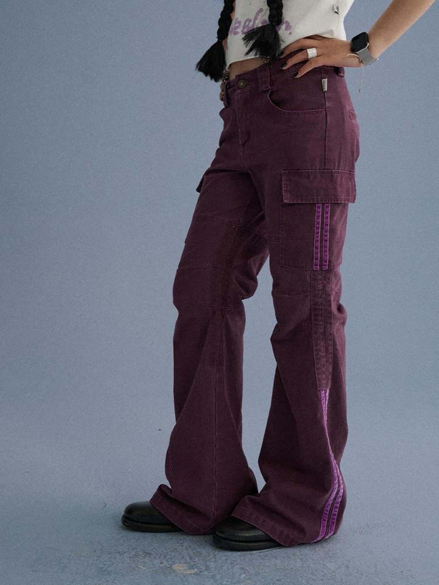Achihara Gray Blue Pocketed Floor Length Casual Women'S Cotton Cargo Pants