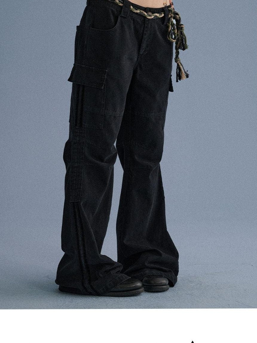 Achihara Gray Blue Pocketed Floor Length Casual Women'S Cotton Cargo Pants