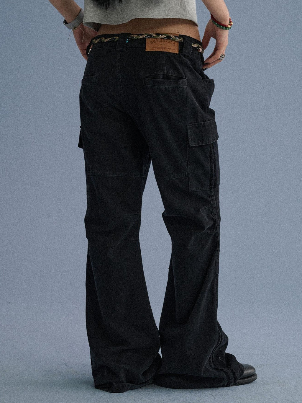 Achihara Gray Blue Pocketed Floor Length Casual Women'S Cotton Cargo Pants