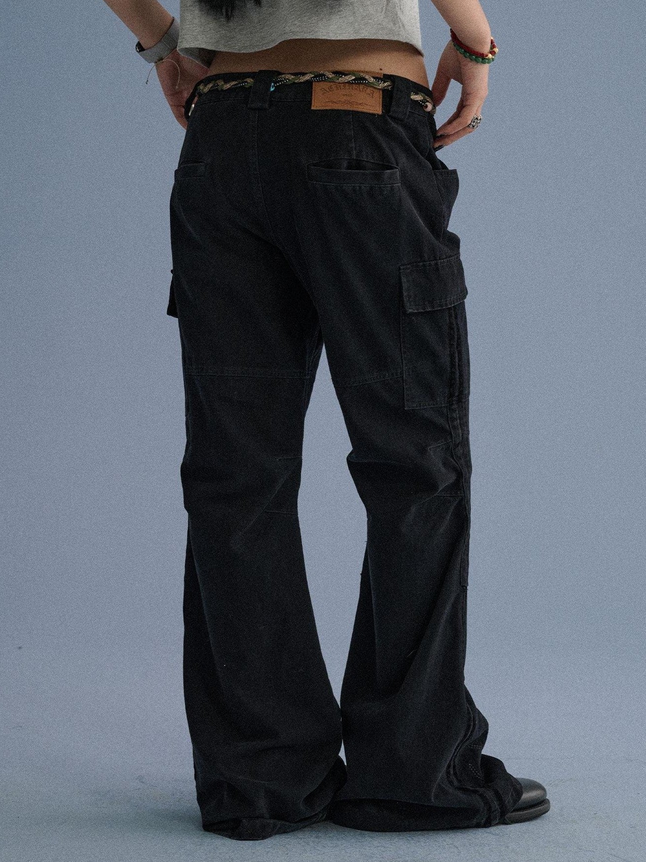 Achihara Gray Blue Pocketed Floor Length Casual Women'S Cotton Cargo Pants