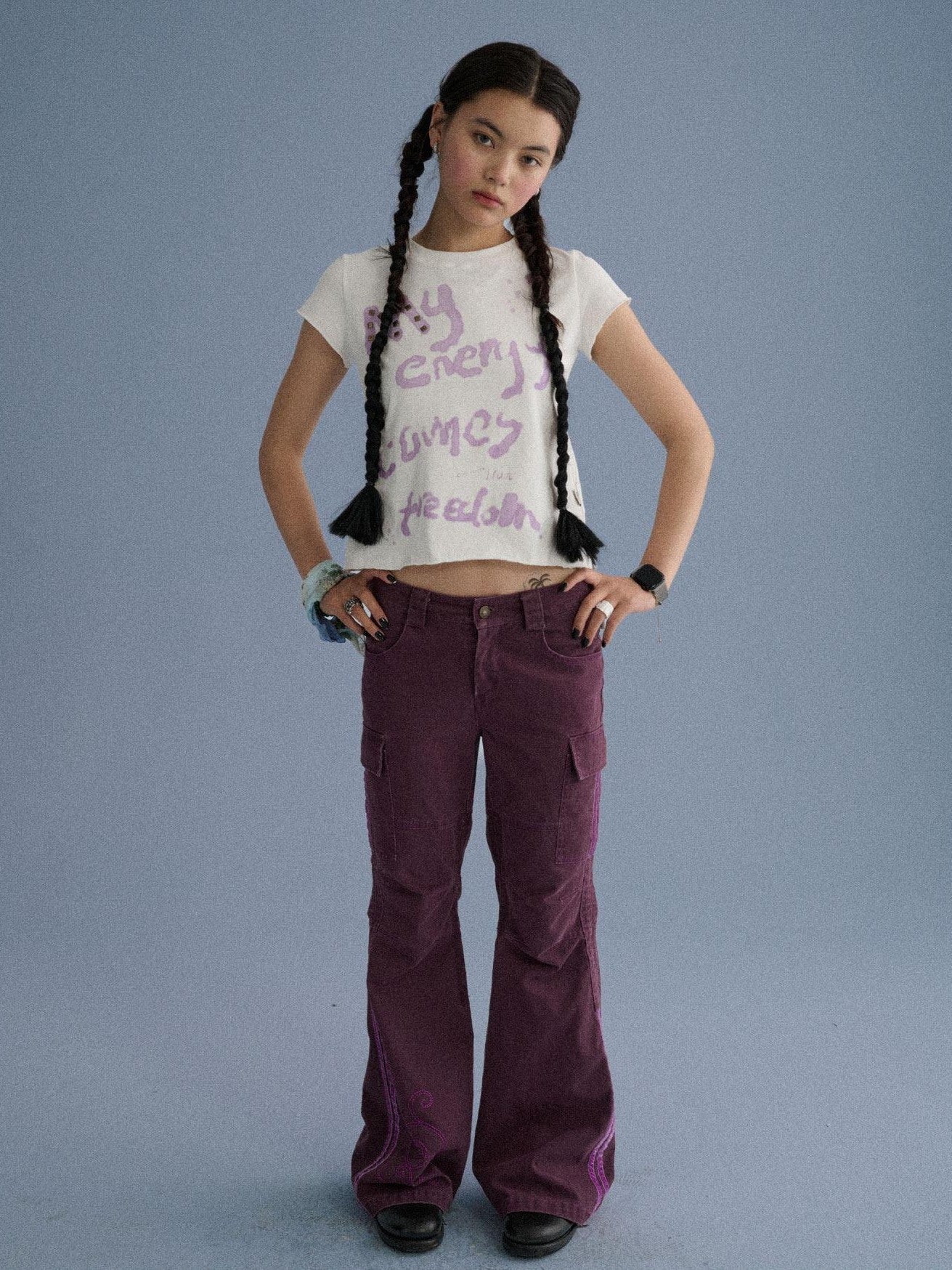 Achihara Gray Blue Pocketed Floor Length Casual Women'S Cotton Cargo Pants