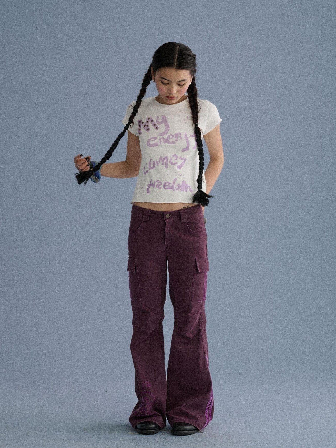 Achihara Gray Blue Pocketed Floor Length Casual Women'S Cotton Cargo Pants