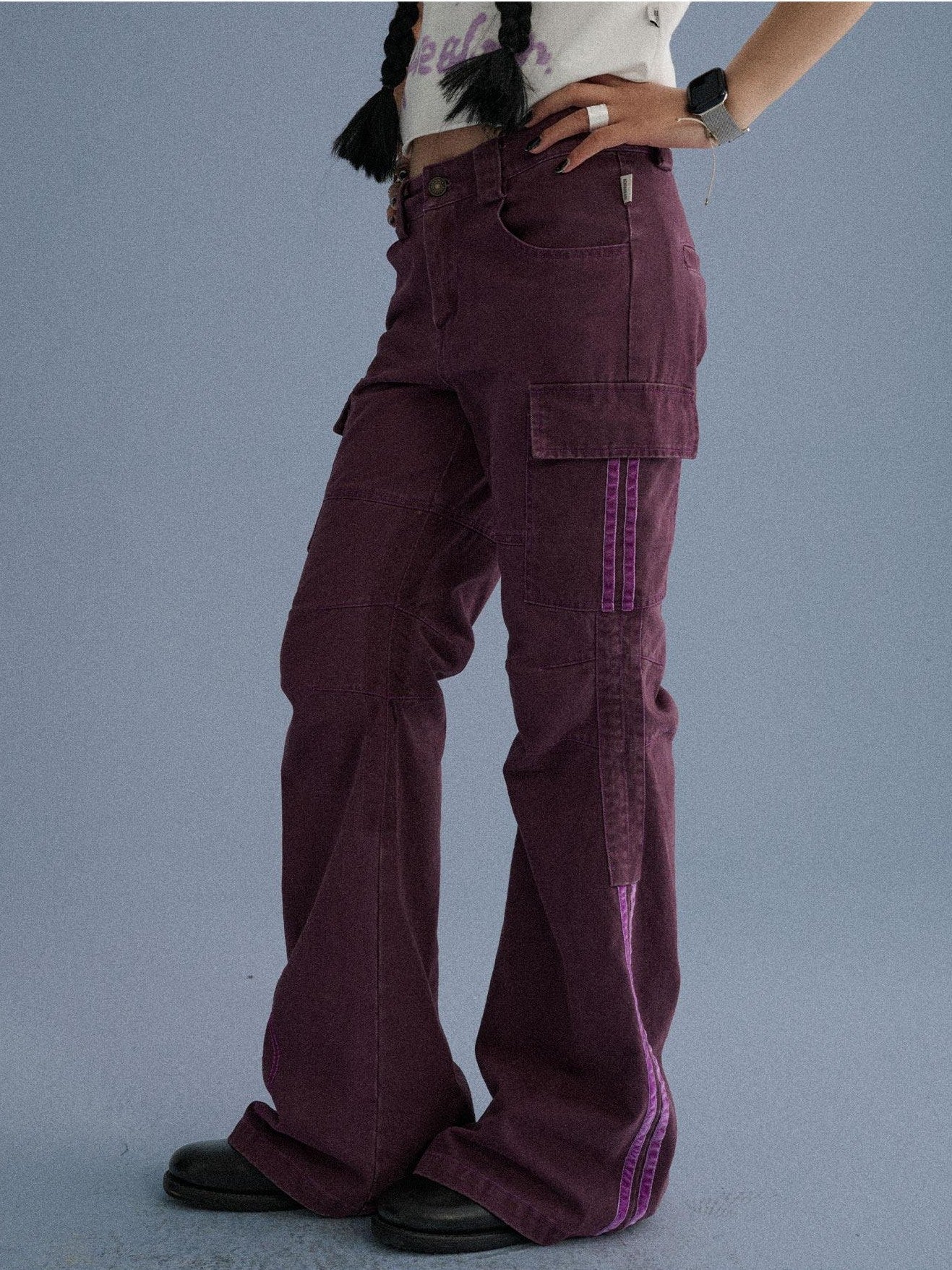 Achihara Gray Blue Pocketed Floor Length Casual Women'S Cotton Cargo Pants
