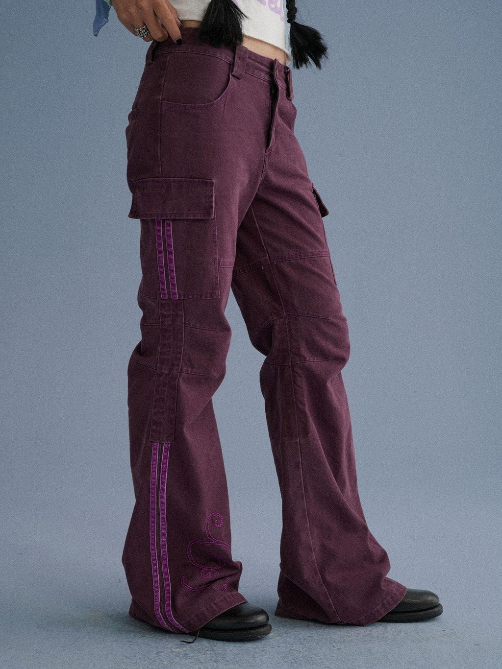 Achihara Gray Blue Pocketed Floor Length Casual Women'S Cotton Cargo Pants