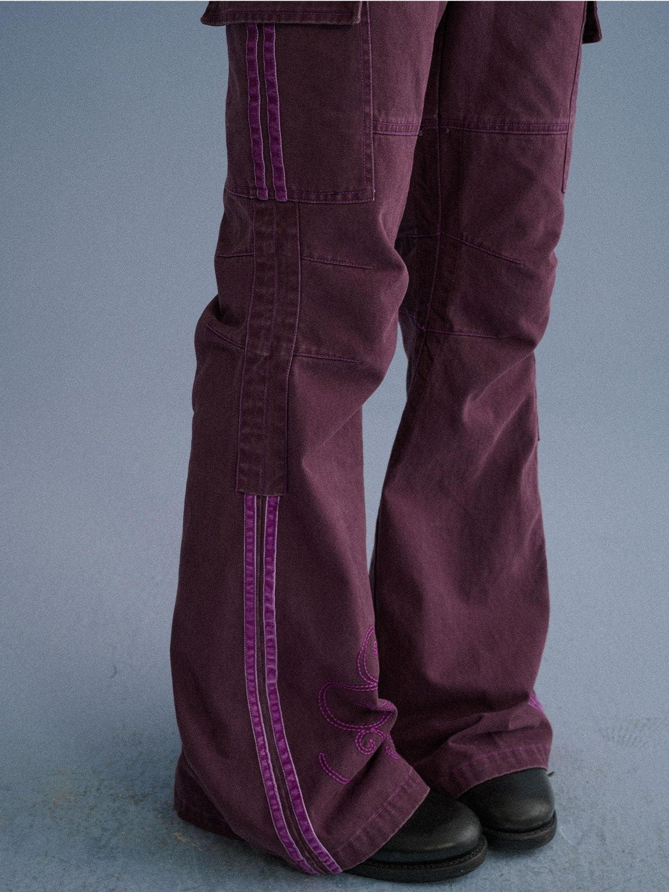 Achihara Gray Blue Pocketed Floor Length Casual Women'S Cotton Cargo Pants