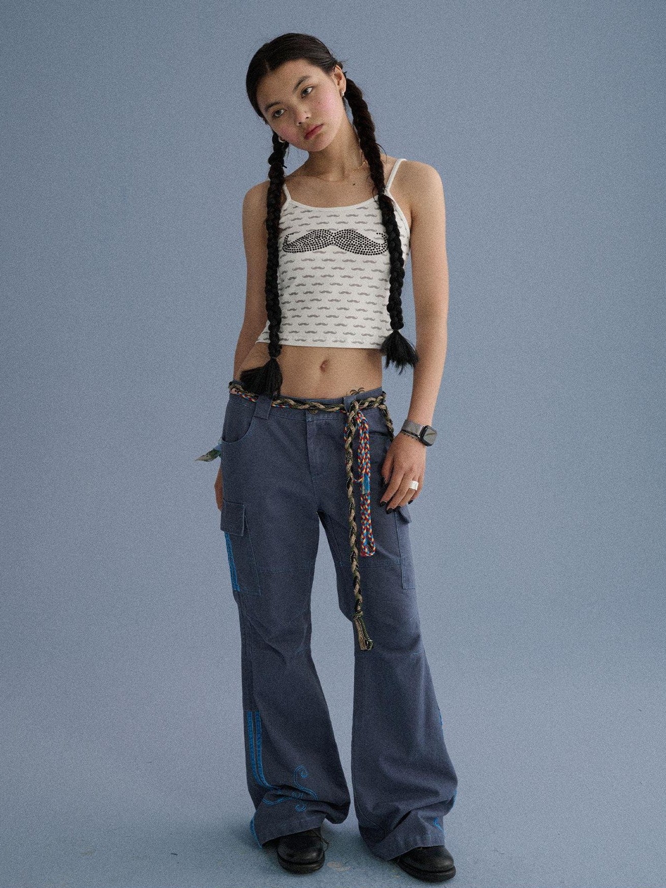 Achihara Gray Blue Pocketed Floor Length Casual Women'S Cotton Cargo Pants