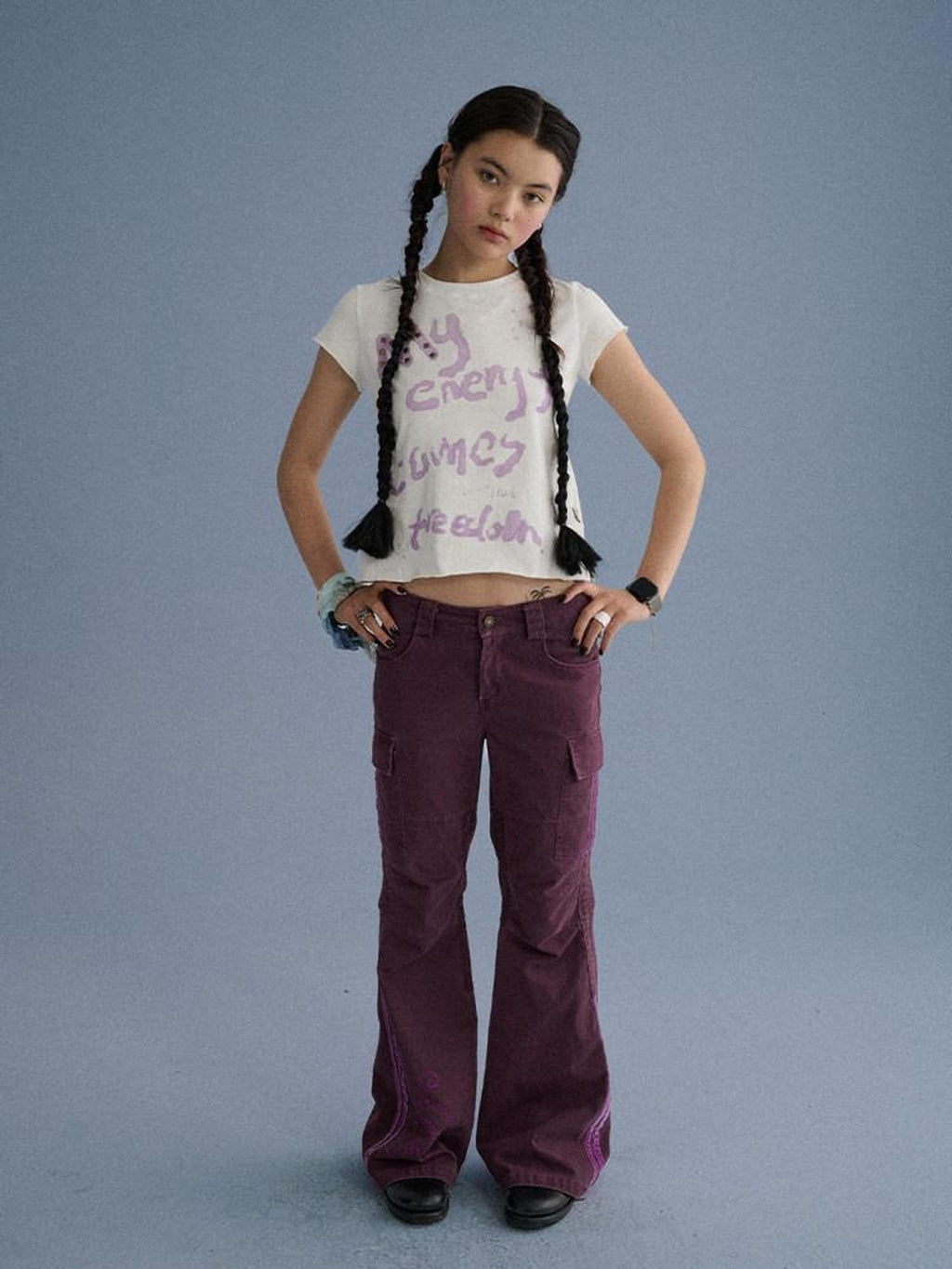 Achihara Gray Blue Pocketed Floor Length Casual Women'S Cotton Cargo Pants