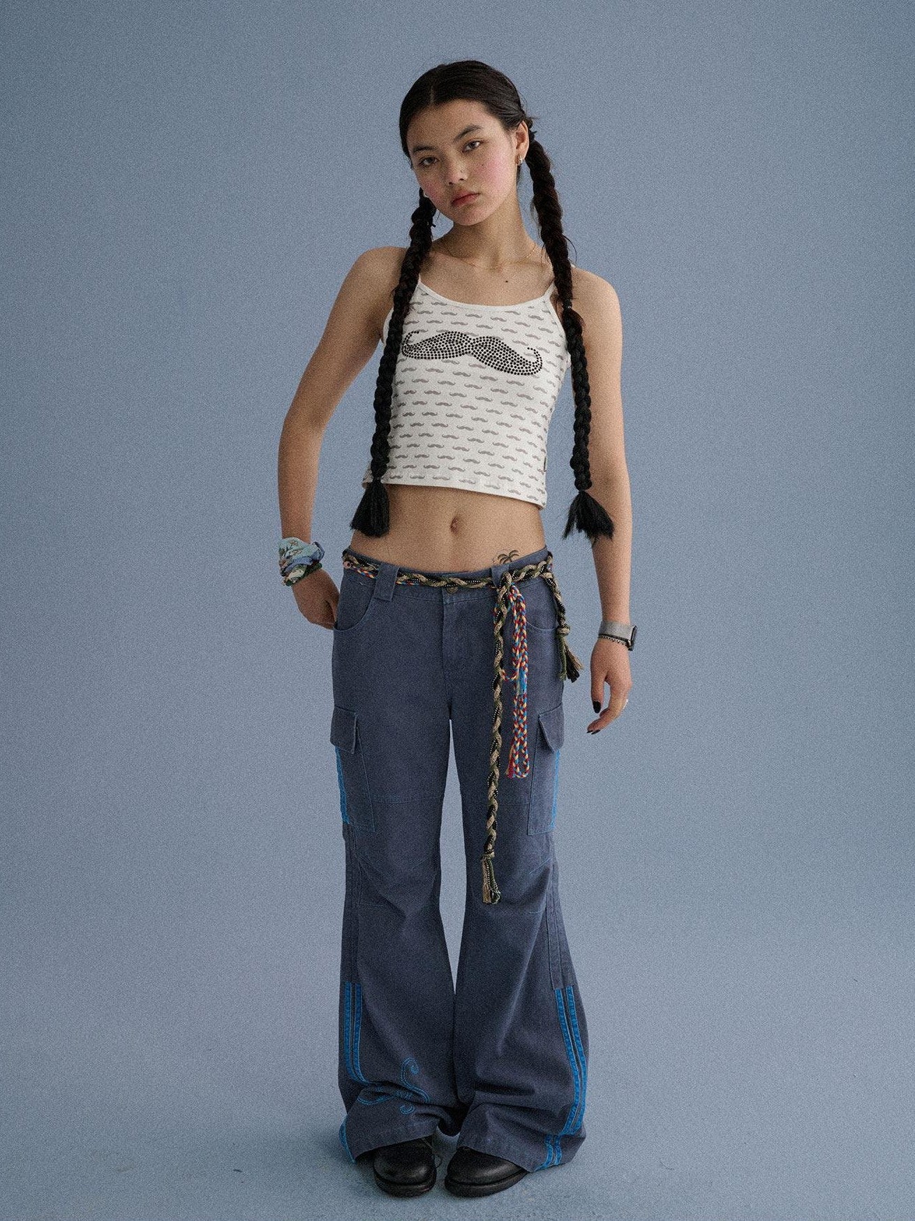 Achihara Gray Blue Pocketed Floor Length Casual Women'S Cotton Cargo Pants