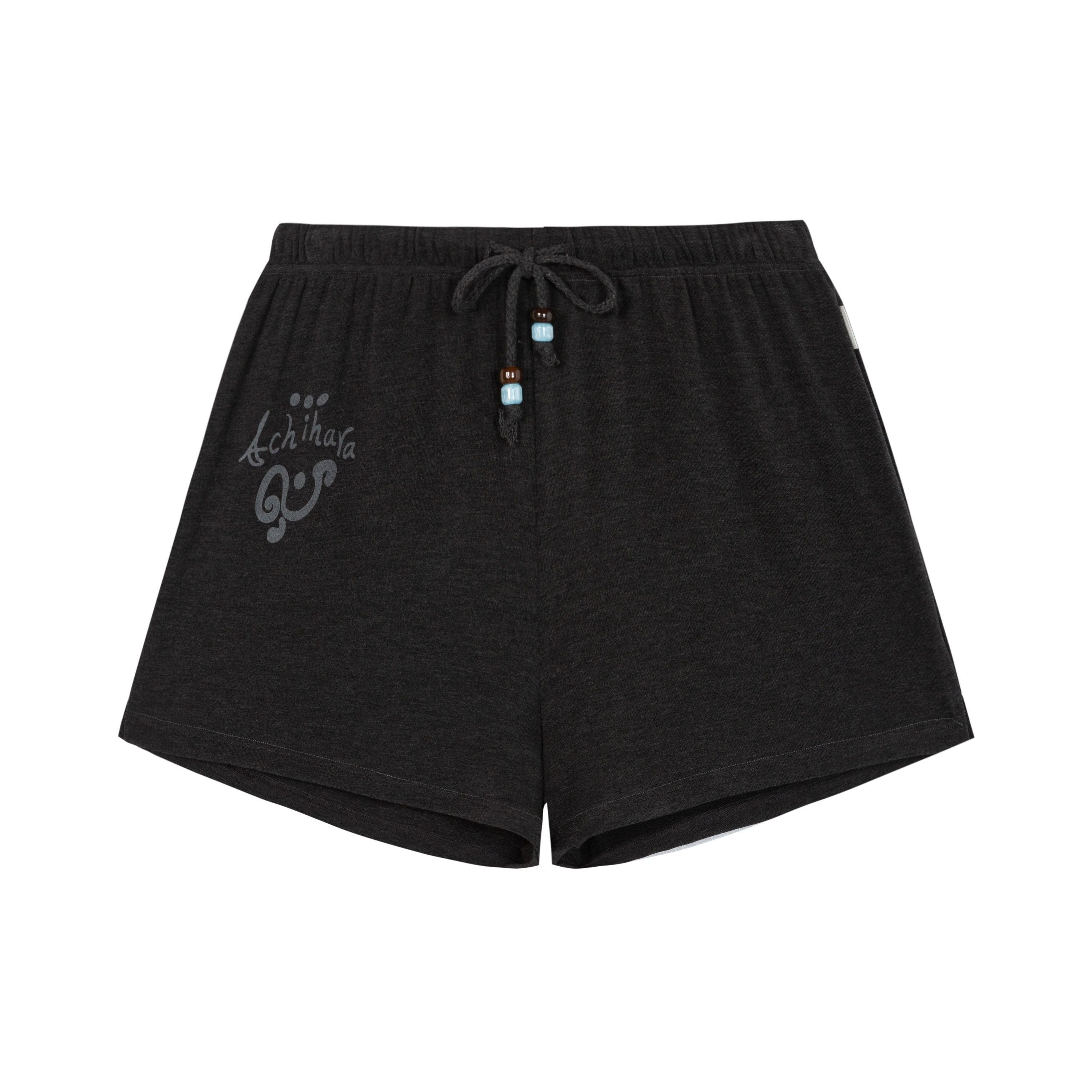 Achihara_Grey_Rabbit_Print_Minimal_Straight_Loose_Women'S_Viscose_Blend_Chino_Shorts_MISSTT