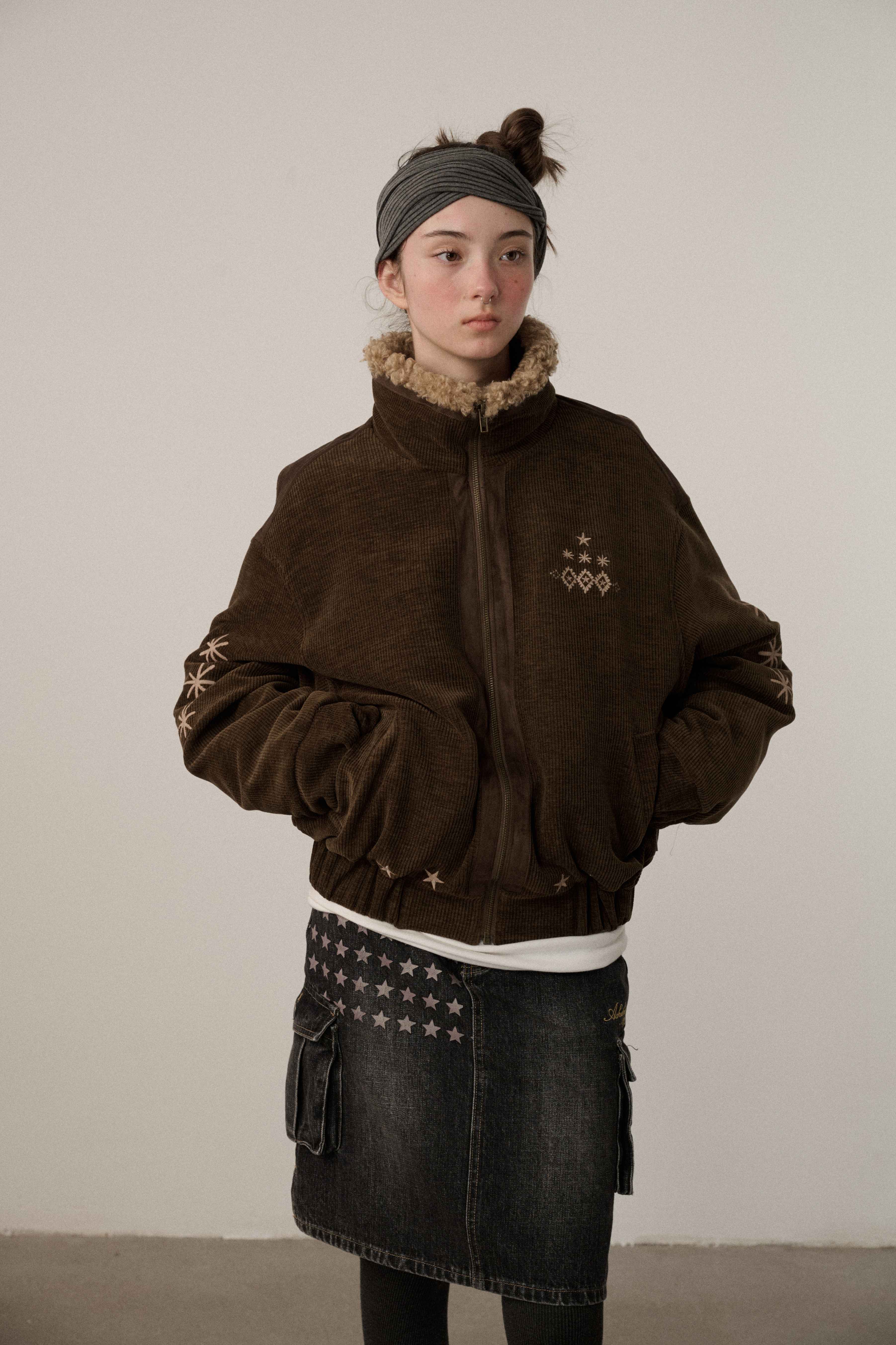 Achihara_Hazelnut_Brown_Stand_Collar_Zippered_Loose_Fit_Women'S_Corduroy_Puffer_Jackets_MISSTT