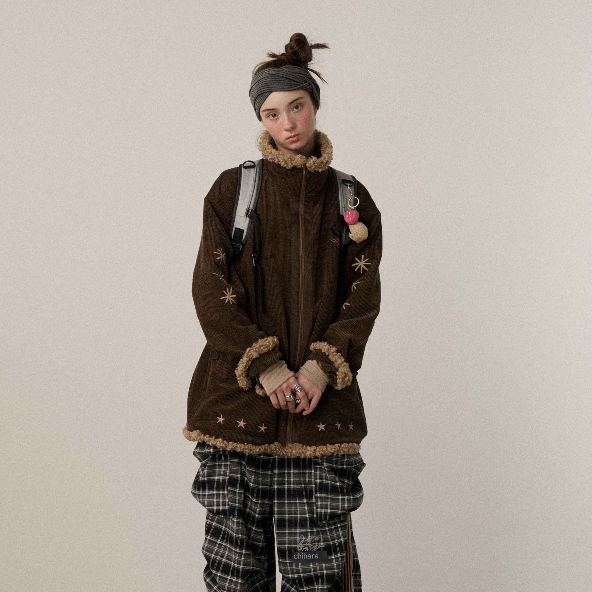 Achihara_Hazelnut_Brown_Stand_Collar_Zippered_Loose_Fit_Women'S_Corduroy_Puffer_Jackets_MISSTT