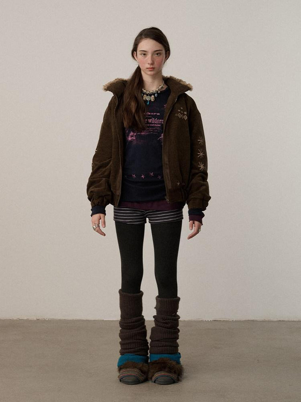 Achihara Hazelnut Brown Stand Collar Zippered Loose Fit Women'S Corduroy Puffer Jackets