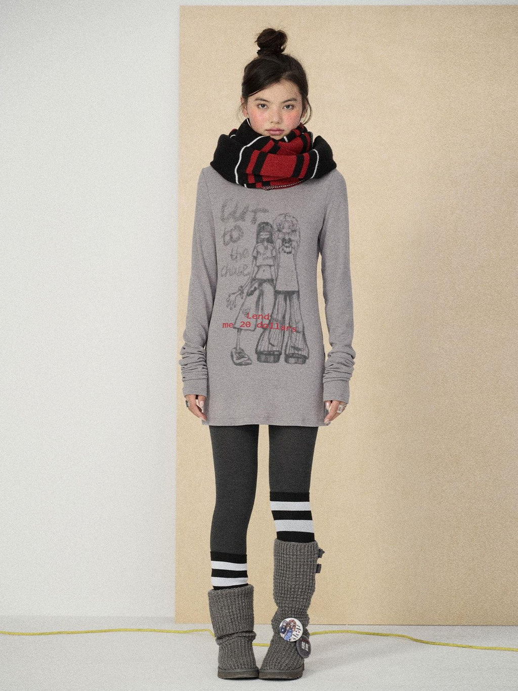 Achihara Heart Print Original Design Straight Cut Women'S Viscose Long Sleeve T-Shirts