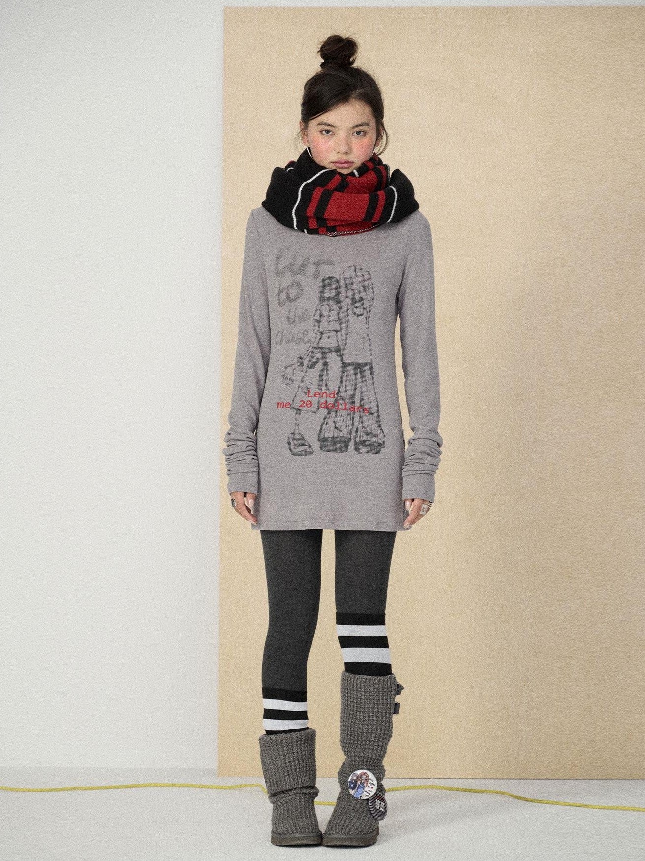Achihara Heart Print Original Design Straight Cut Women'S Viscose Long Sleeve T-Shirts