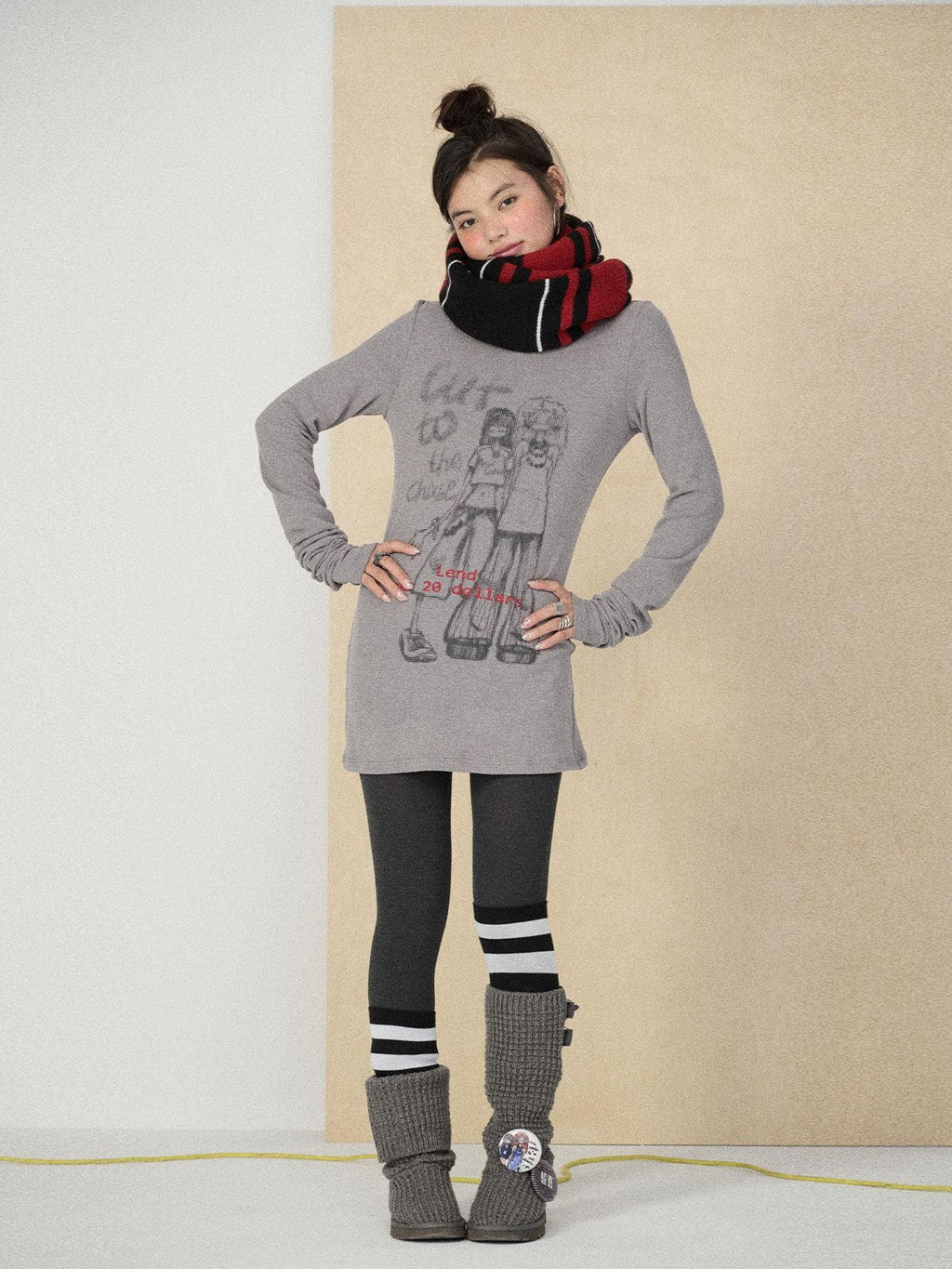 Achihara Heart Print Original Design Straight Cut Women'S Viscose Long Sleeve T-Shirts