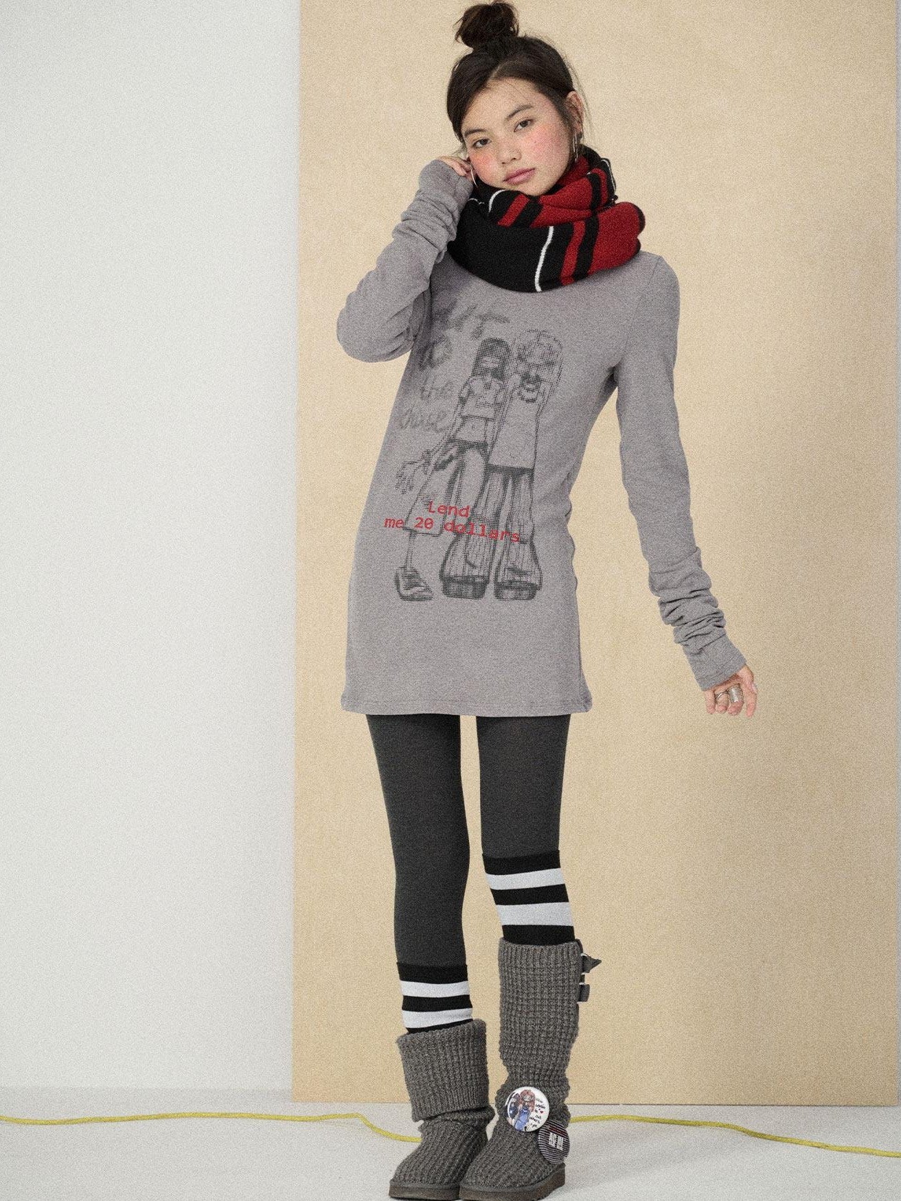 Achihara Heart Print Original Design Straight Cut Women'S Viscose Long Sleeve T-Shirts