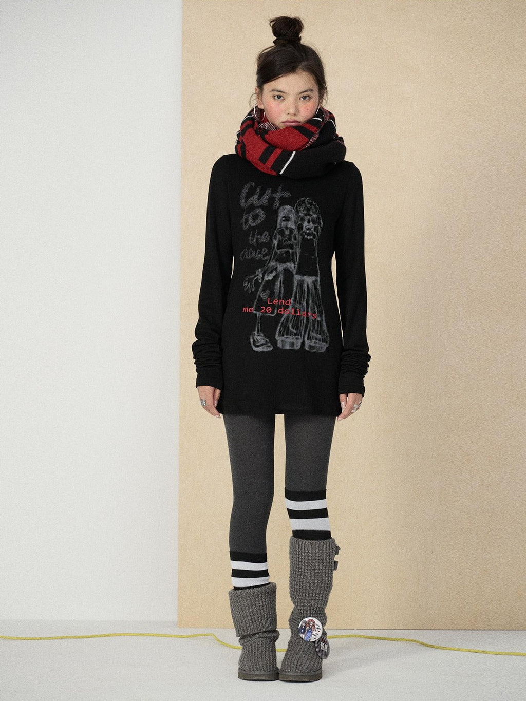 Achihara Heart Print Original Design Straight Cut Women'S Viscose Long Sleeve T-Shirts