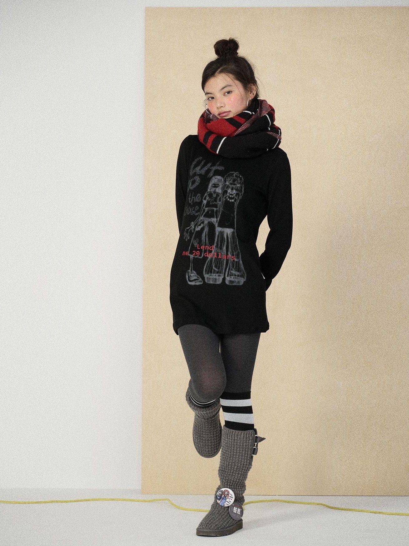 Achihara Heart Print Original Design Straight Cut Women'S Viscose Long Sleeve T-Shirts