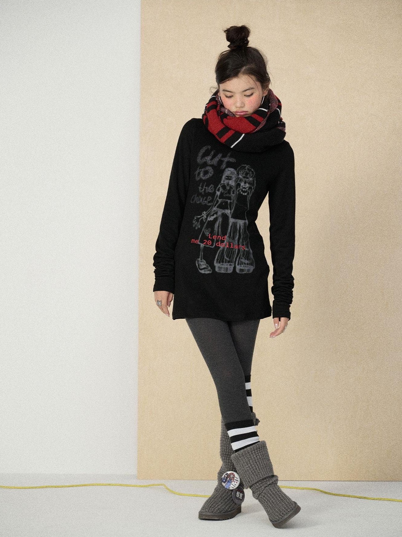 Achihara Heart Print Original Design Straight Cut Women'S Viscose Long Sleeve T-Shirts