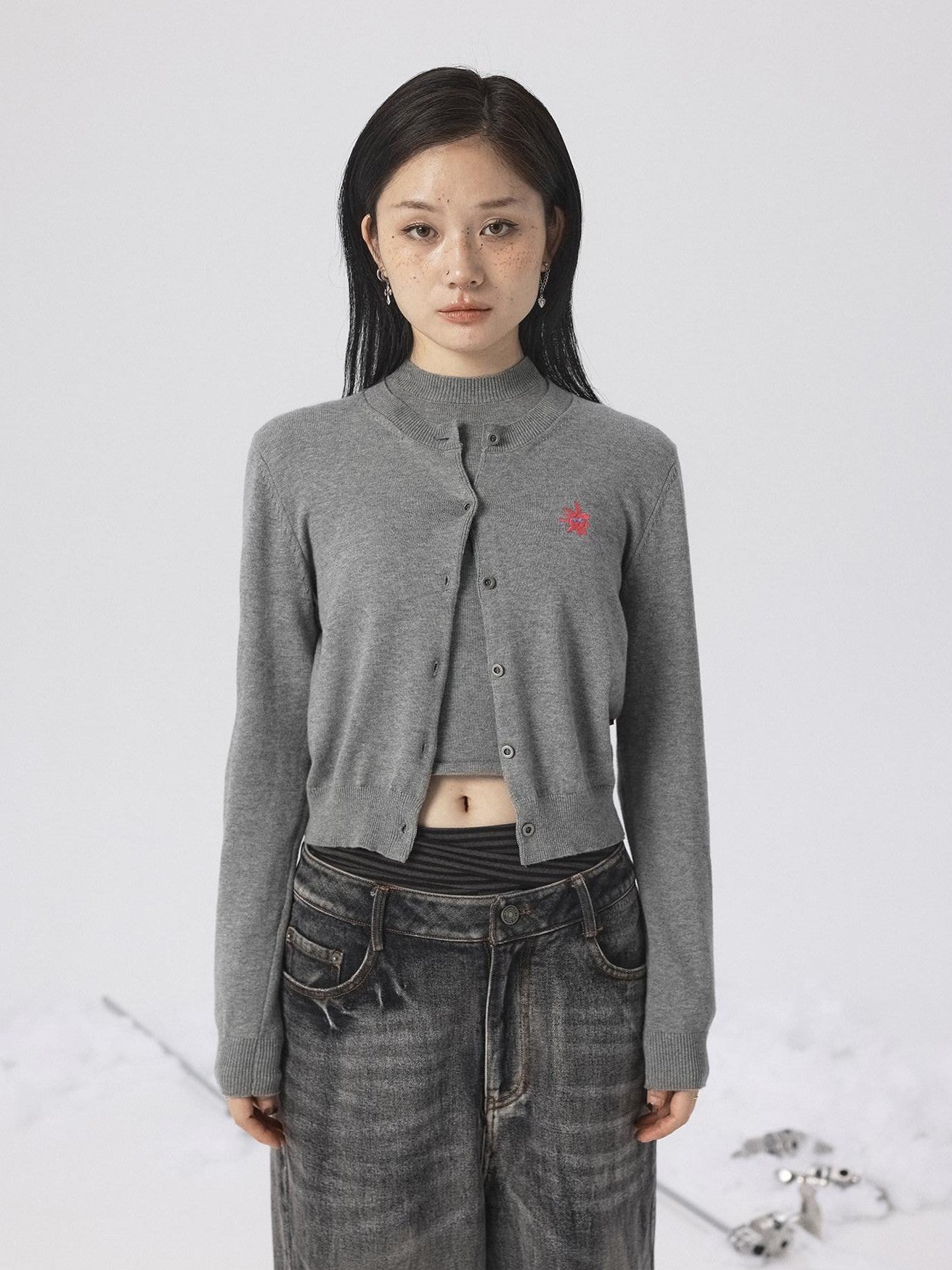 Achihara Heather Gray Long Sleeve Open Front Women'S Brushed Knit Cardigans