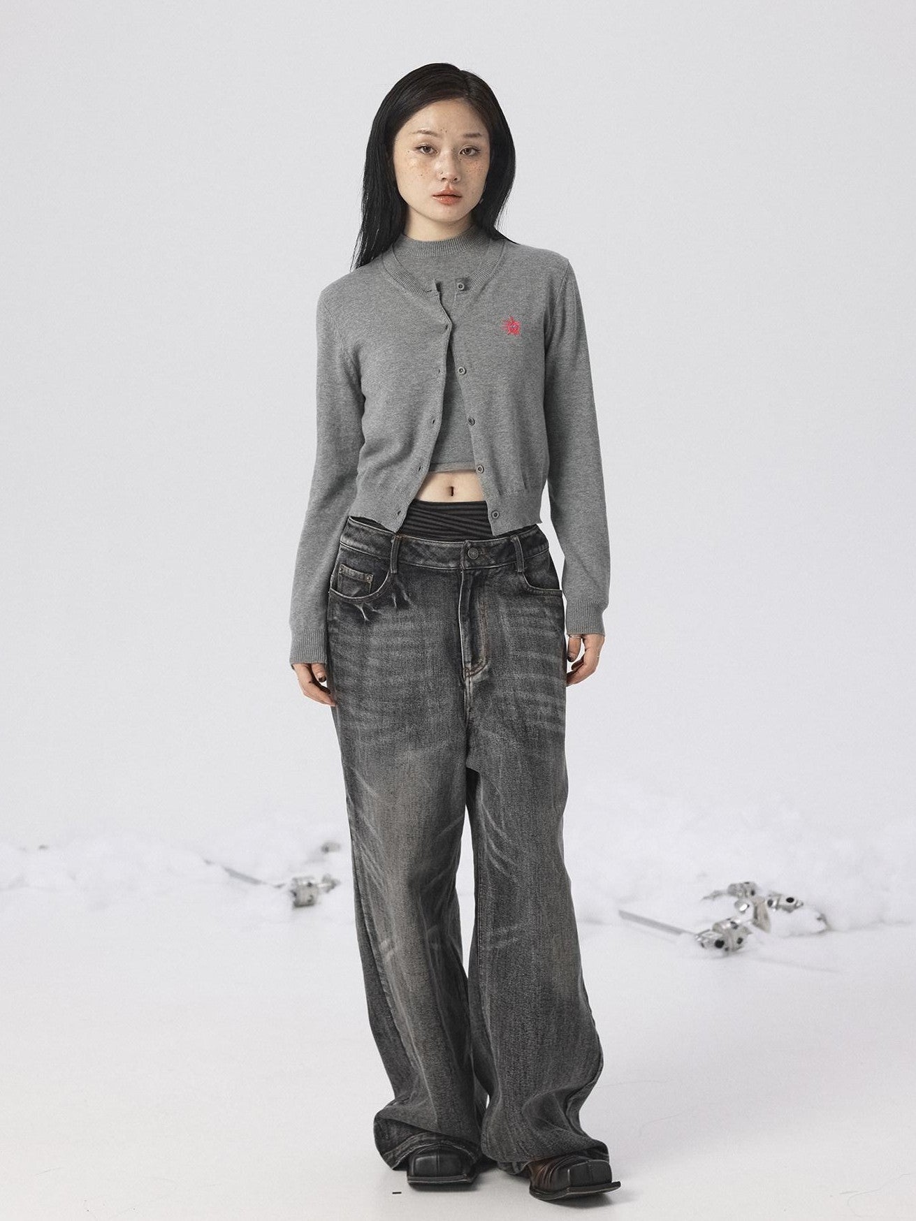Achihara Heather Gray Long Sleeve Open Front Women'S Brushed Knit Cardigans