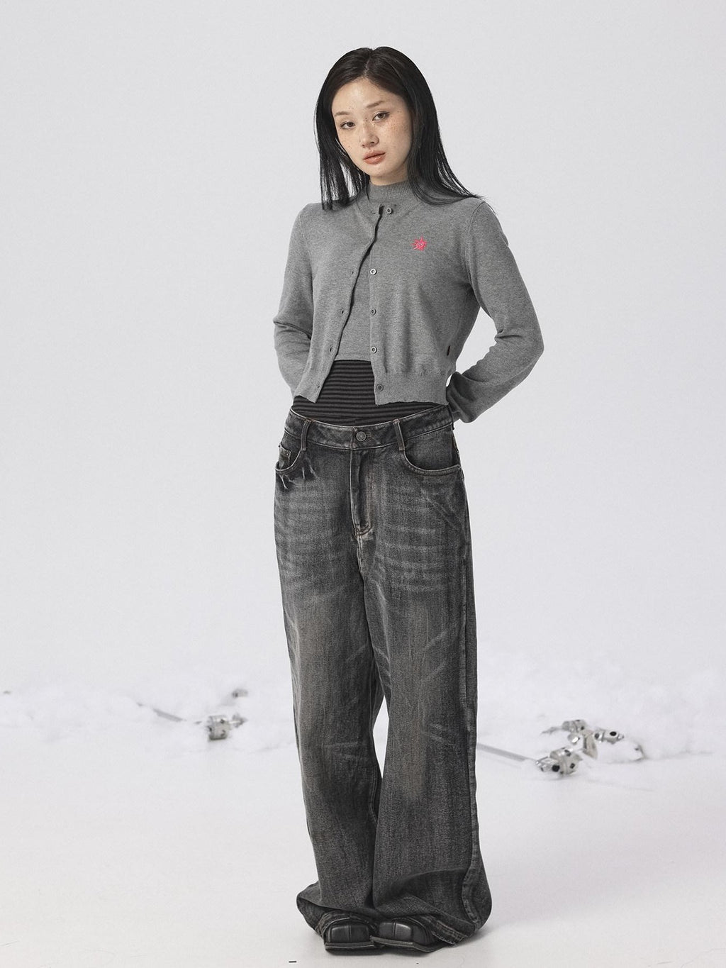 Achihara Heather Gray Long Sleeve Open Front Women'S Brushed Knit Cardigans