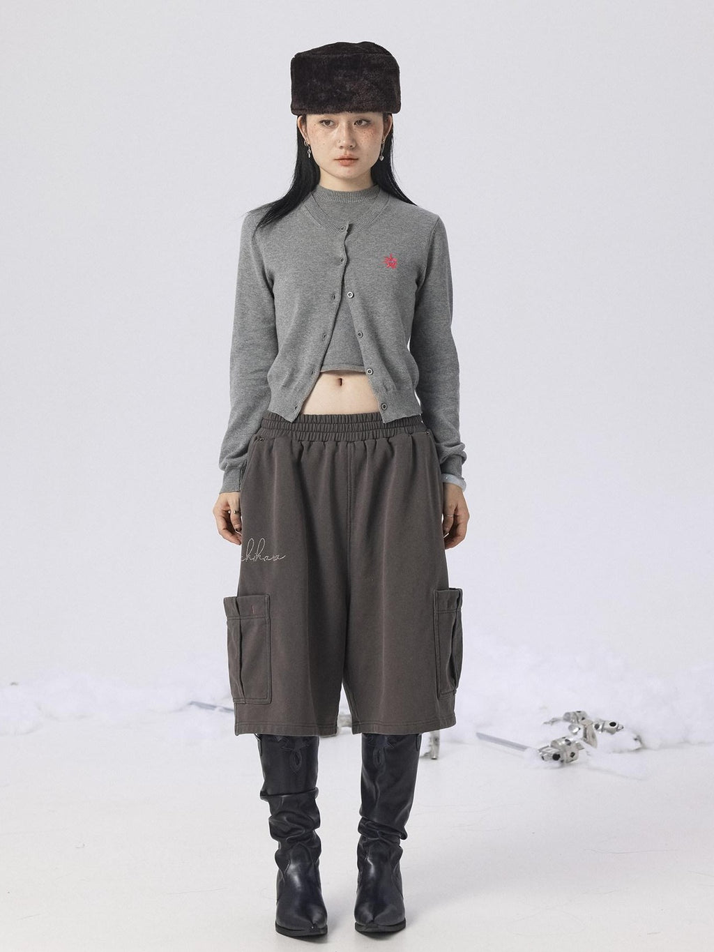 Achihara Heather Gray Long Sleeve Open Front Women'S Brushed Knit Cardigans
