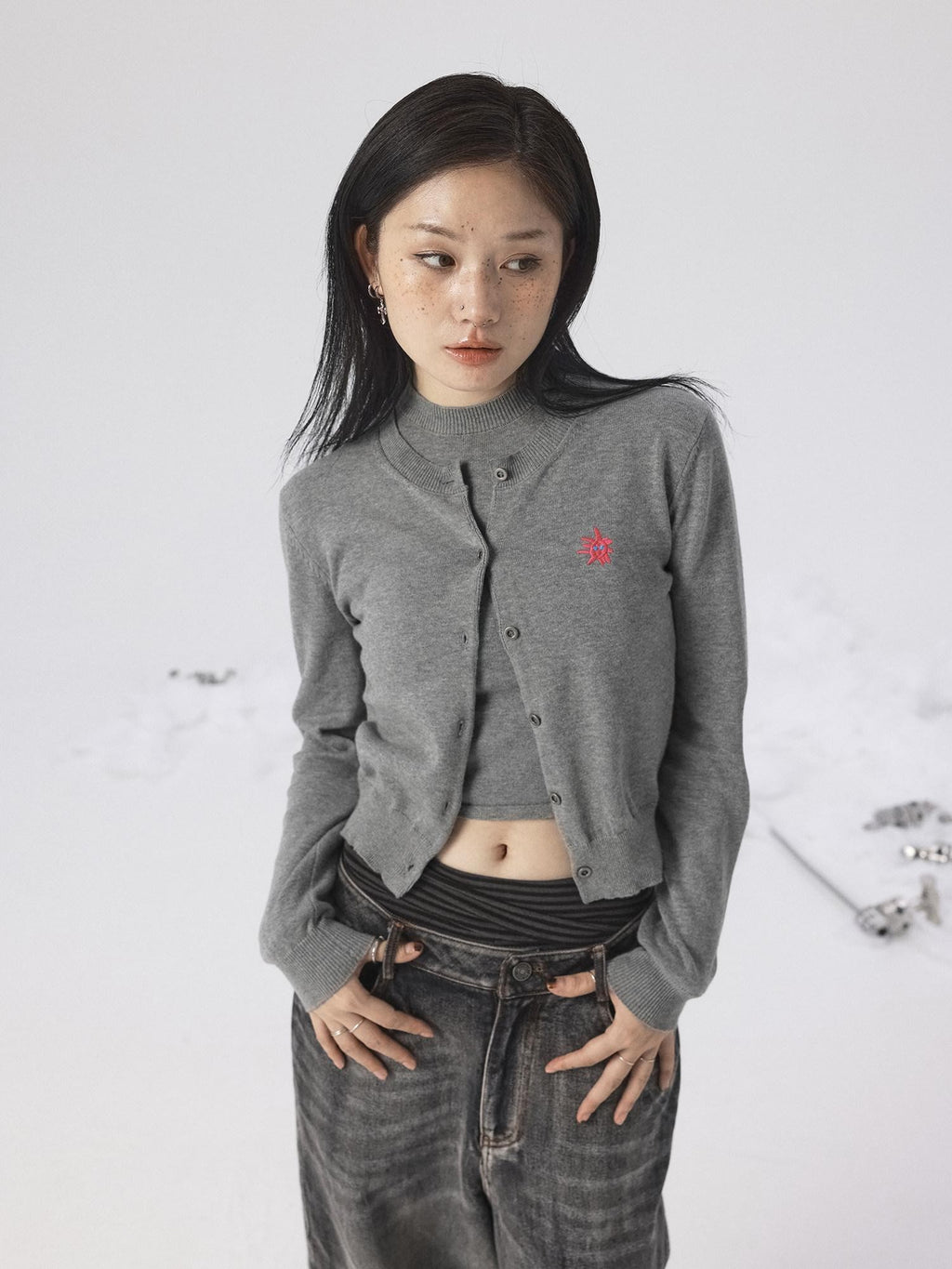 Achihara Heather Gray Long Sleeve Open Front Women'S Brushed Knit Cardigans