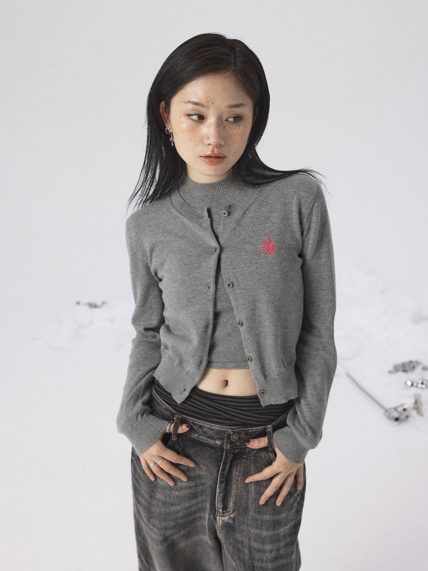 Achihara Heather Gray Long Sleeve Open Front Women'S Brushed Knit Cardigans