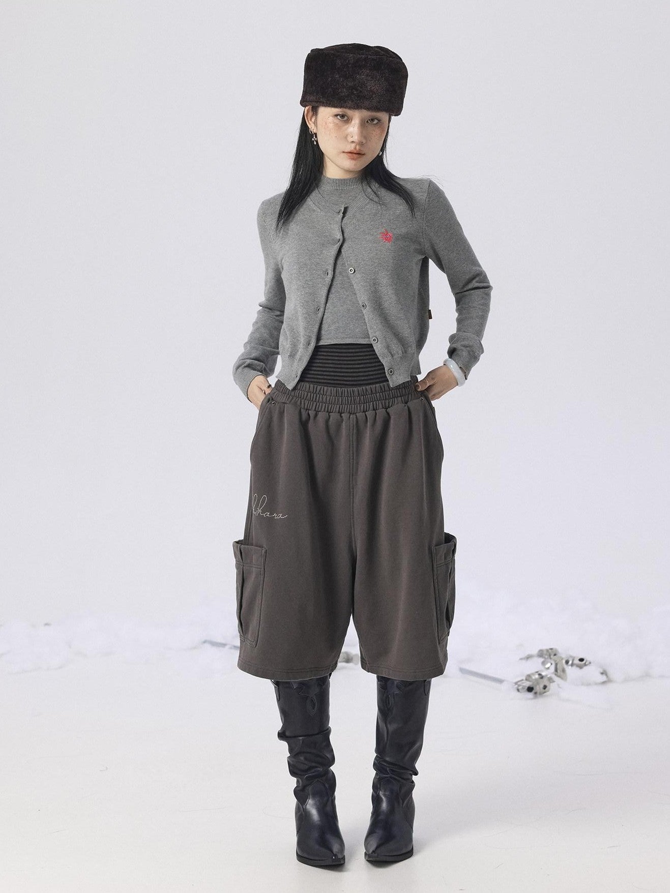Achihara Heather Gray Long Sleeve Open Front Women'S Brushed Knit Cardigans