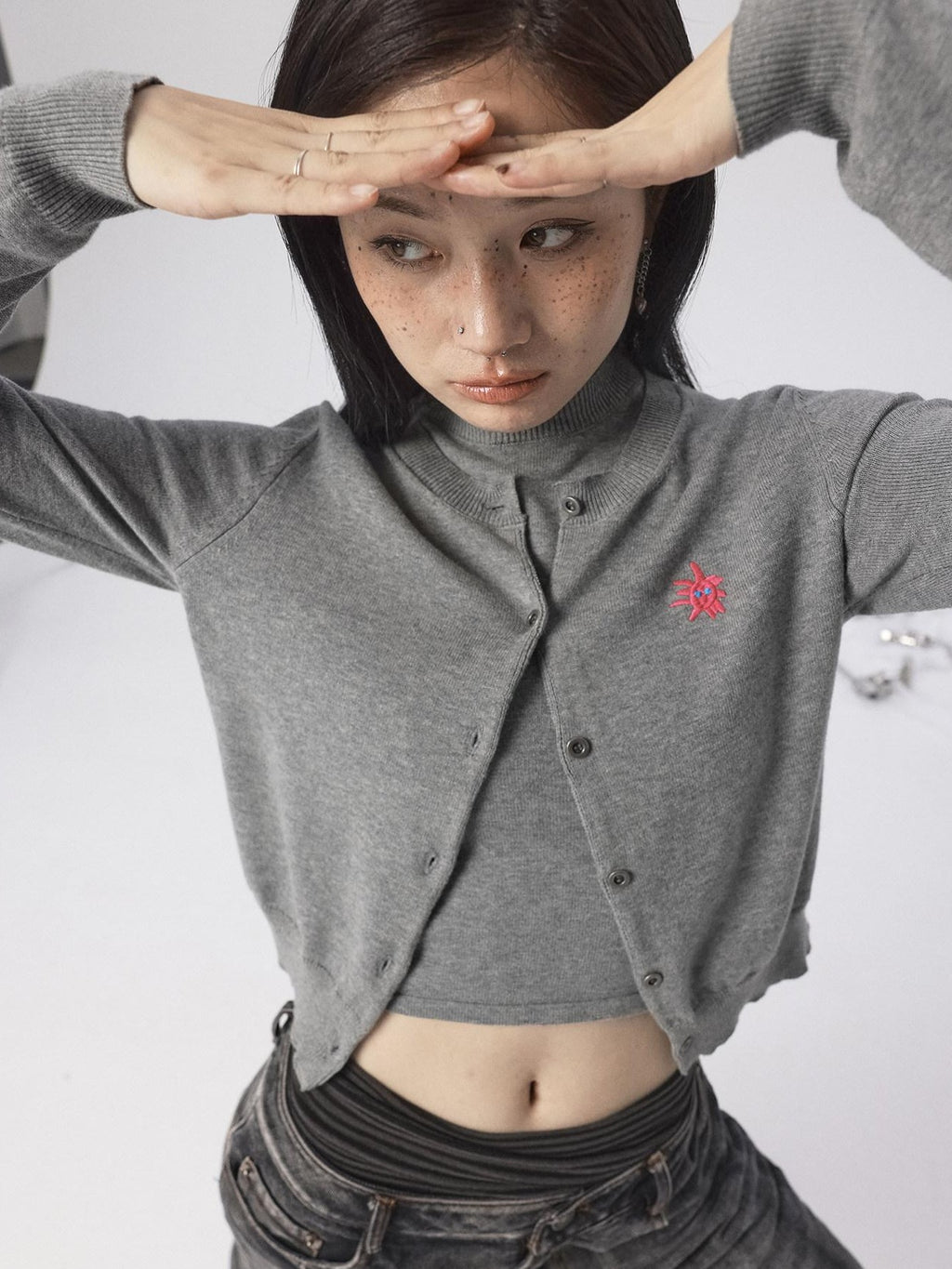 Achihara Heather Gray Long Sleeve Open Front Women'S Brushed Knit Cardigans