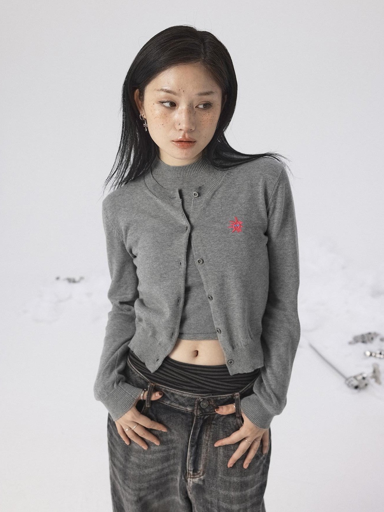 Achihara Heather Gray Long Sleeve Open Front Women'S Brushed Knit Cardigans