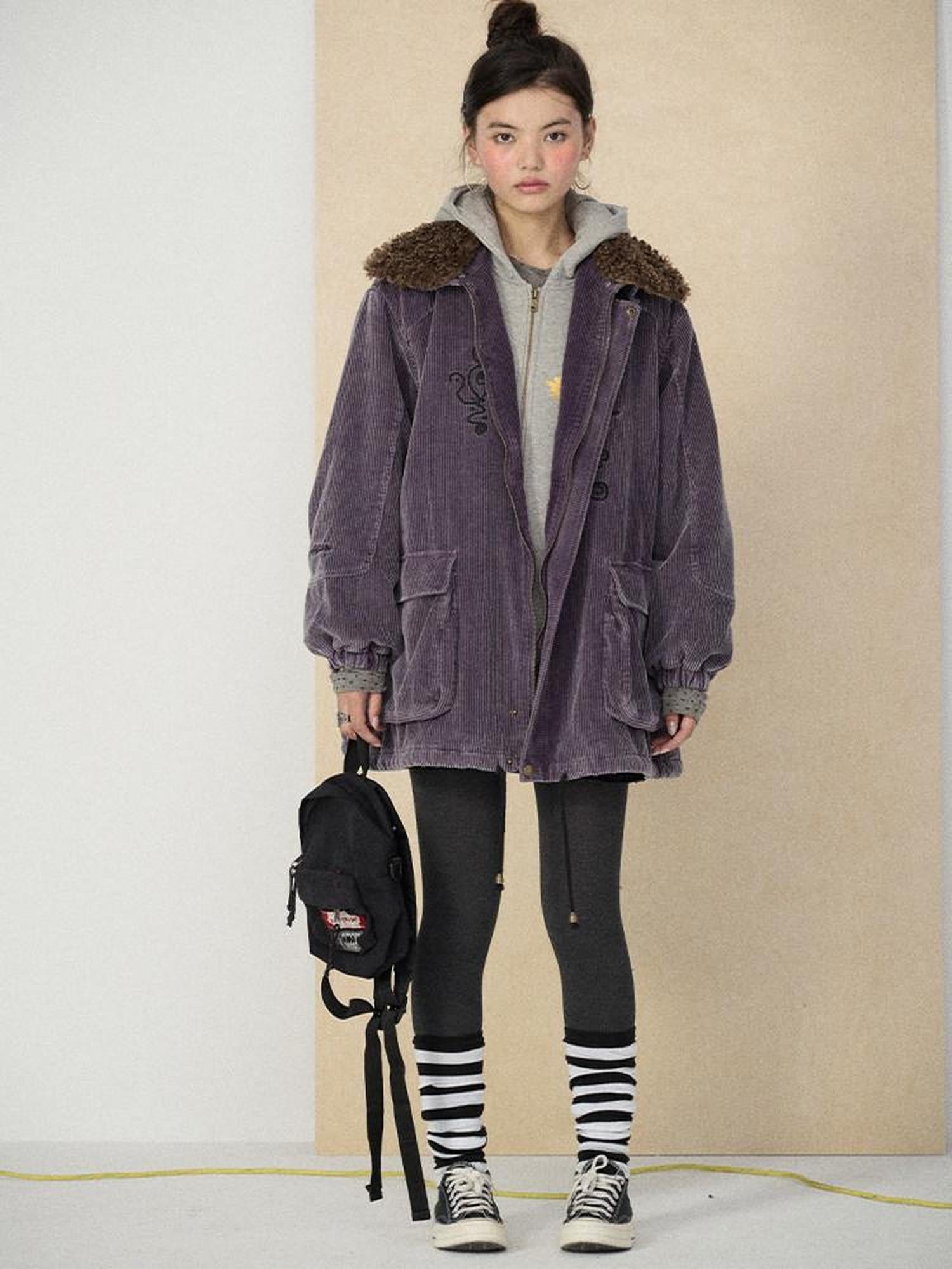 Achihara Hooded Single Breasted Loose Fit Mid Length Solid Women'S Corduroy Parkas
